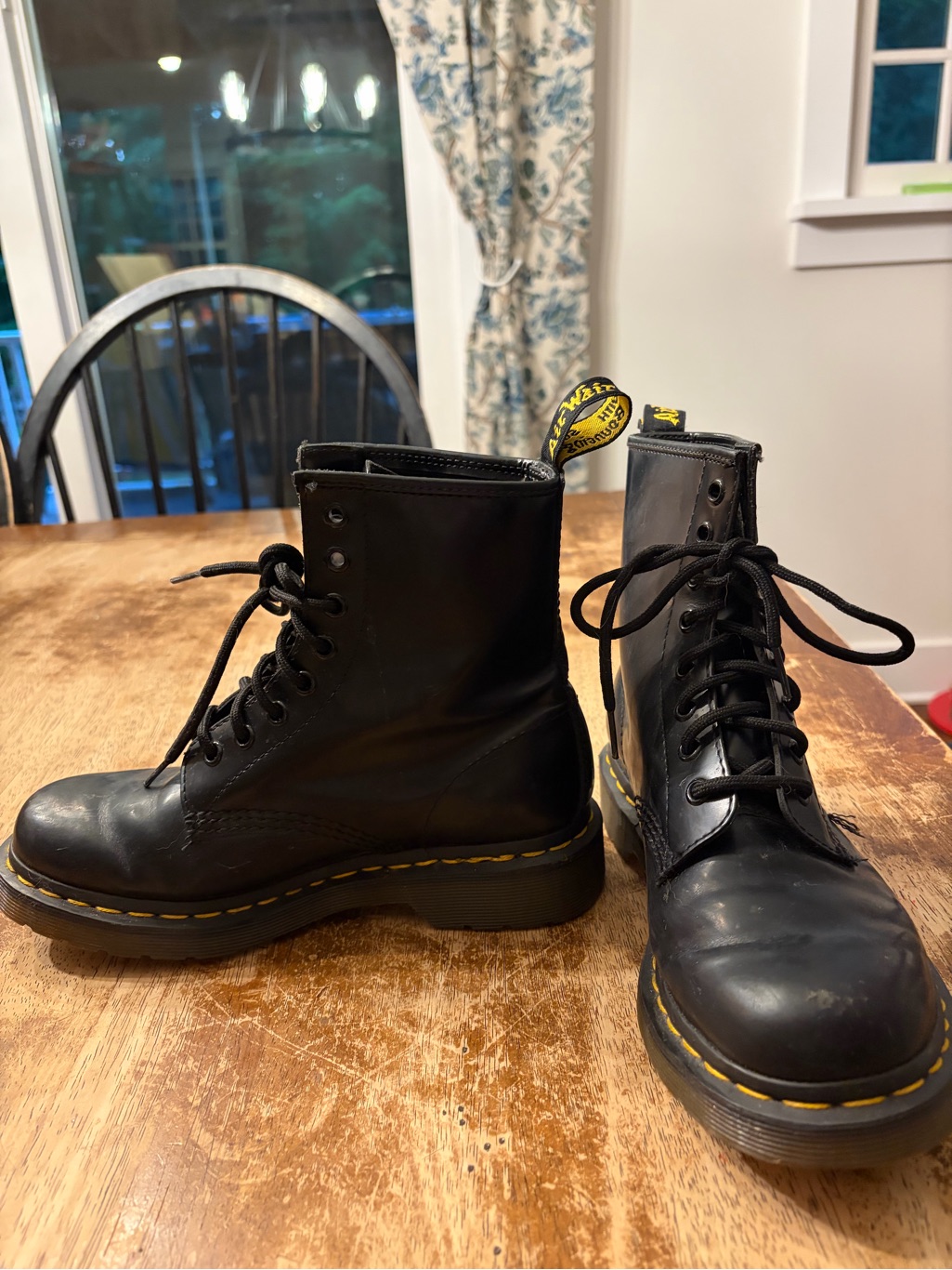 Dr. Martens Black Leather 8-Eye Boots With Yellow Stitching